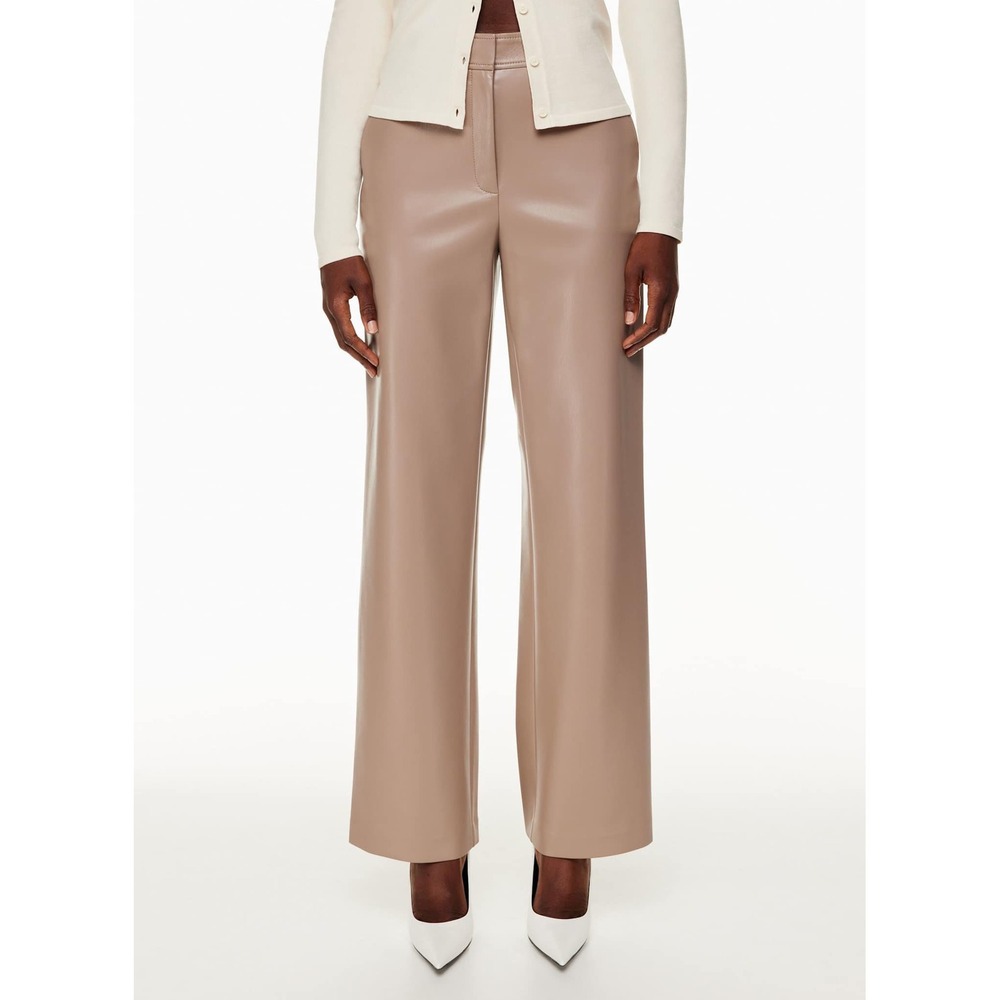 Babaton Aritzia Command Vegan Leather Pants Taupe Size 2 High Waist Straight Leg